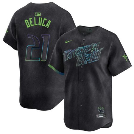 Men's Tampa Bay Rays #21 Junior Caminero Charcoal 2024 City Connect Limited Stitched Baseball Jersey